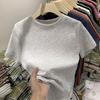American Summer T-shirt Women's Shoulder Short Sleeves Summer Thin Round Neck Short Cotton Slim Fit Sweet and Spicy Tight Top