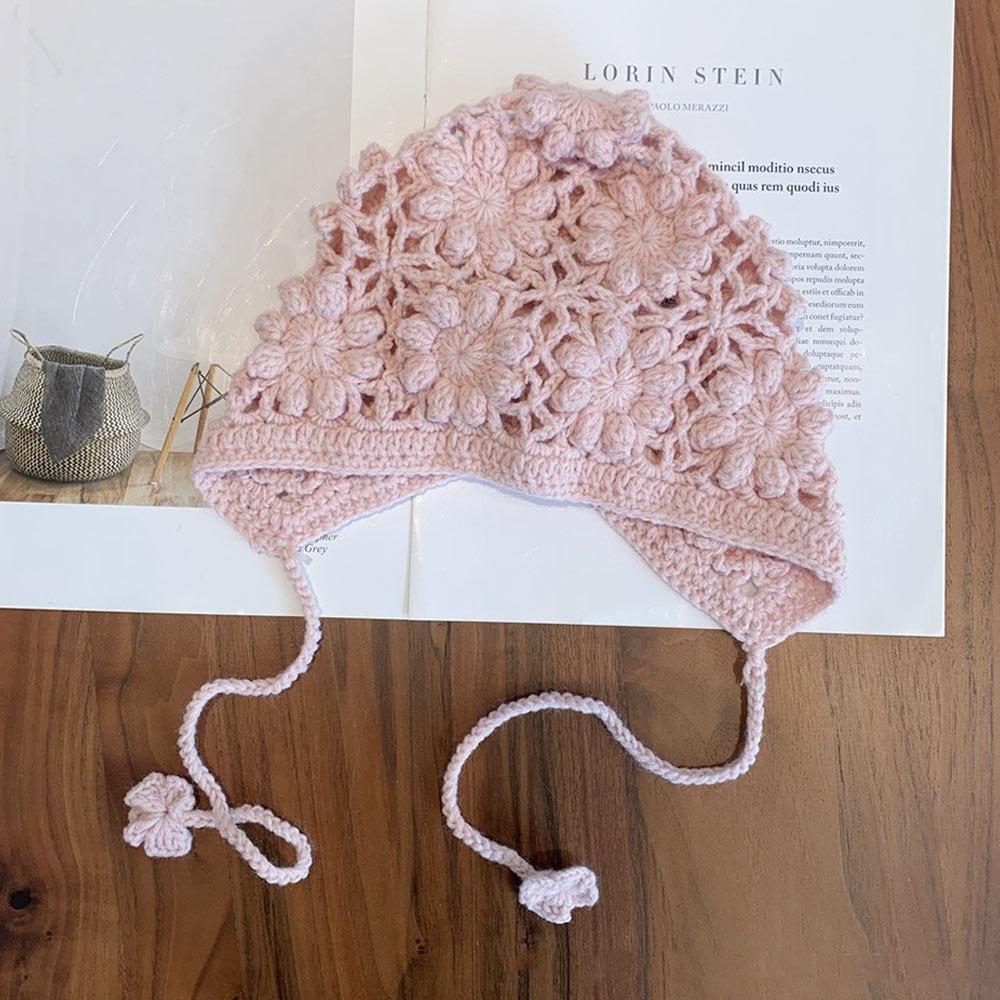 Handmade Kids Knitted Hat Crochet Princess Cap Breathable Beret Cap  for Child Girls