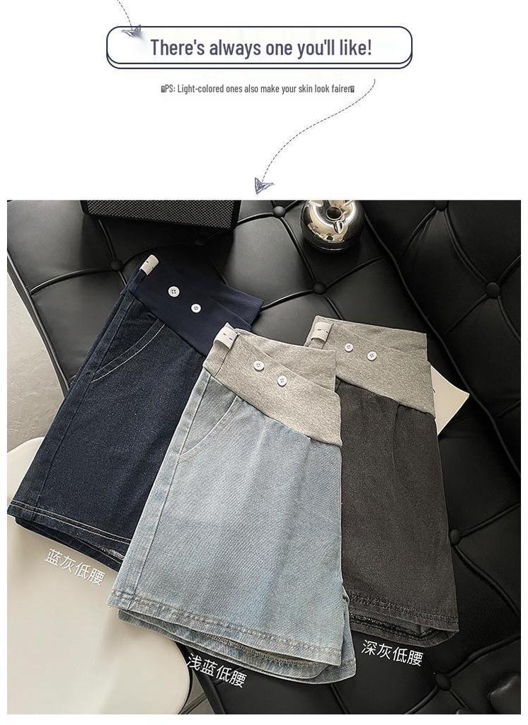 Summer Maternity Wide-Leg Denim Shorts - Casual Loose-Fit Low-Waist Jeans