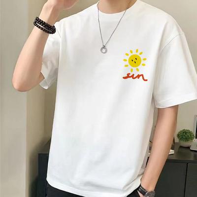 Summer Pure Cotton Casual Men's Clothing Short Sleeve Round Neck Printed Simple Men's T-shirt