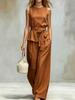 New Women's Spring Summer Sleeveless Top Pure Color Set Casual Belt Pants Two Piece Outfit