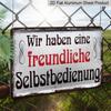 2D Flat German Sign "Wir Haben Eine Freundliche Selfservice" with Musical Notes, Size 8inch X 12inch, Perfect for Home Decor, Clubs and Outdoor