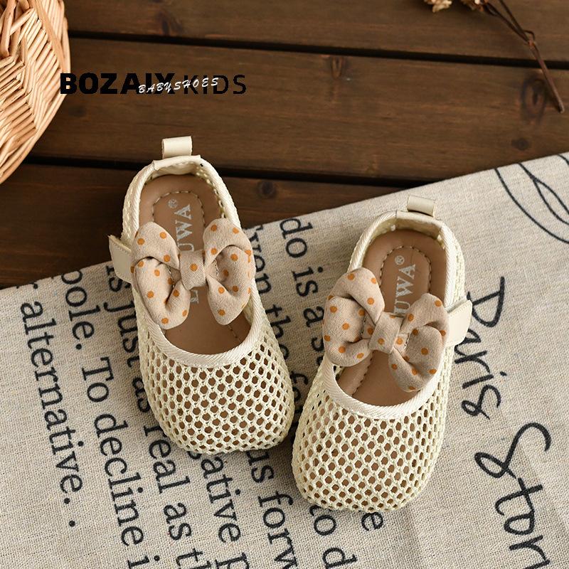 

Princess shoes for girls, children s bowknot sandals, baby mesh thin hollow breathable indoor shoes, outdoor soft-soled loafers 15 бежевый