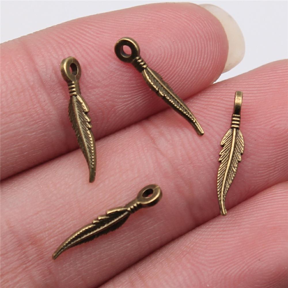 40pcs Antique Bronze Silver Color Pendants DIY Crafts Making Findings Handmade Jewelry Small Feather Charms For Jewelry Making