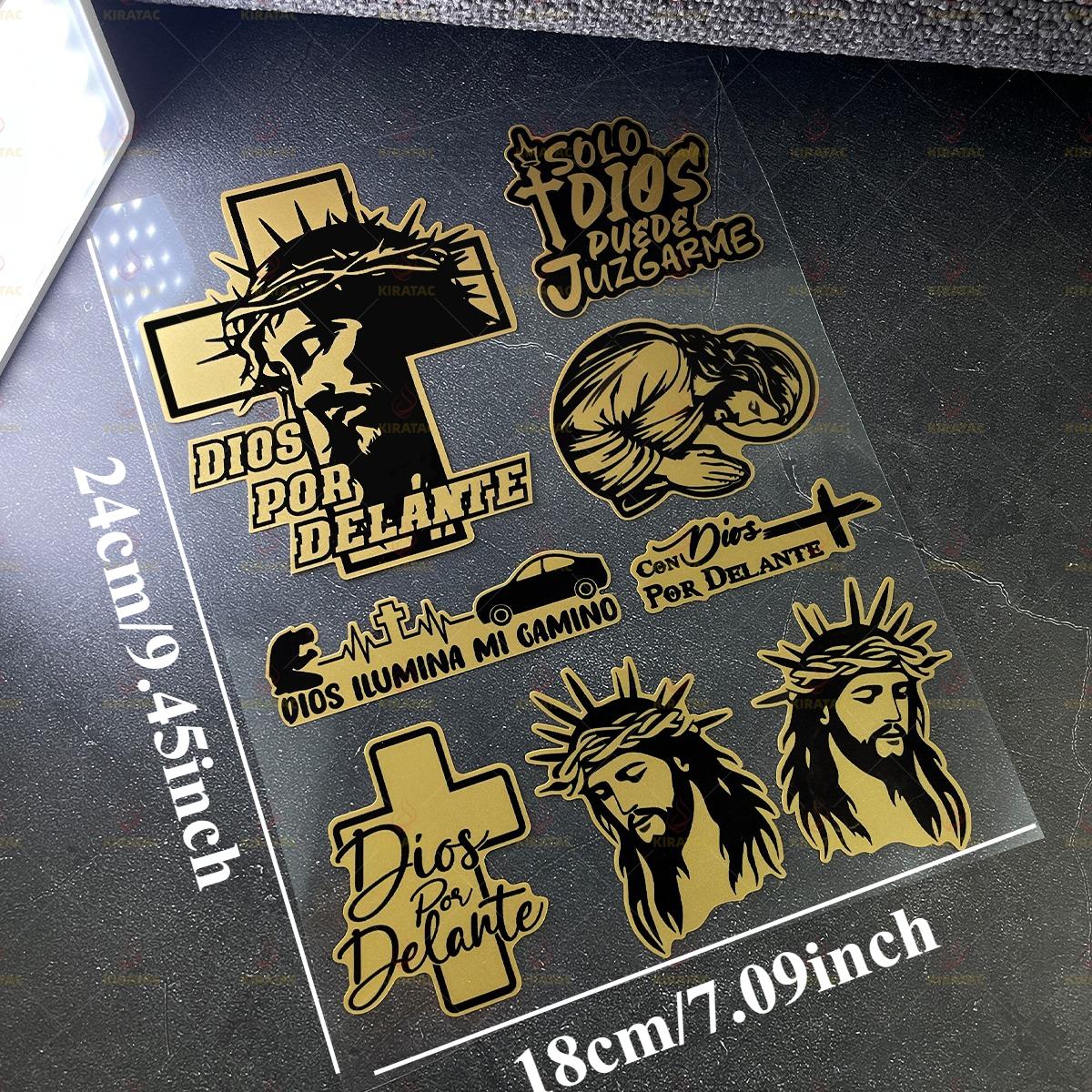 

Gold Dios Por Delante Motorcycle Sticker Waterproof for Motorcycle Helmet Fuel Tank Car Fuel Caps Bicycle Universal Vinyl Decals 24X18CM