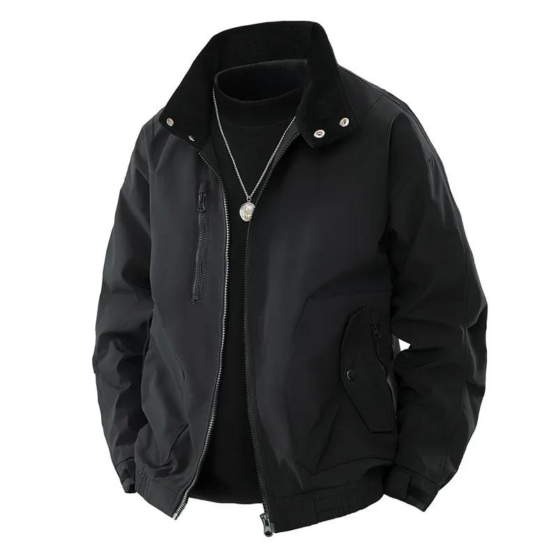 Men's Casual Stand Collar Jacket Men Spring Autumn Workwear Baseball Coat Lightweight Zipper Closure Overcoat Men Clothing
