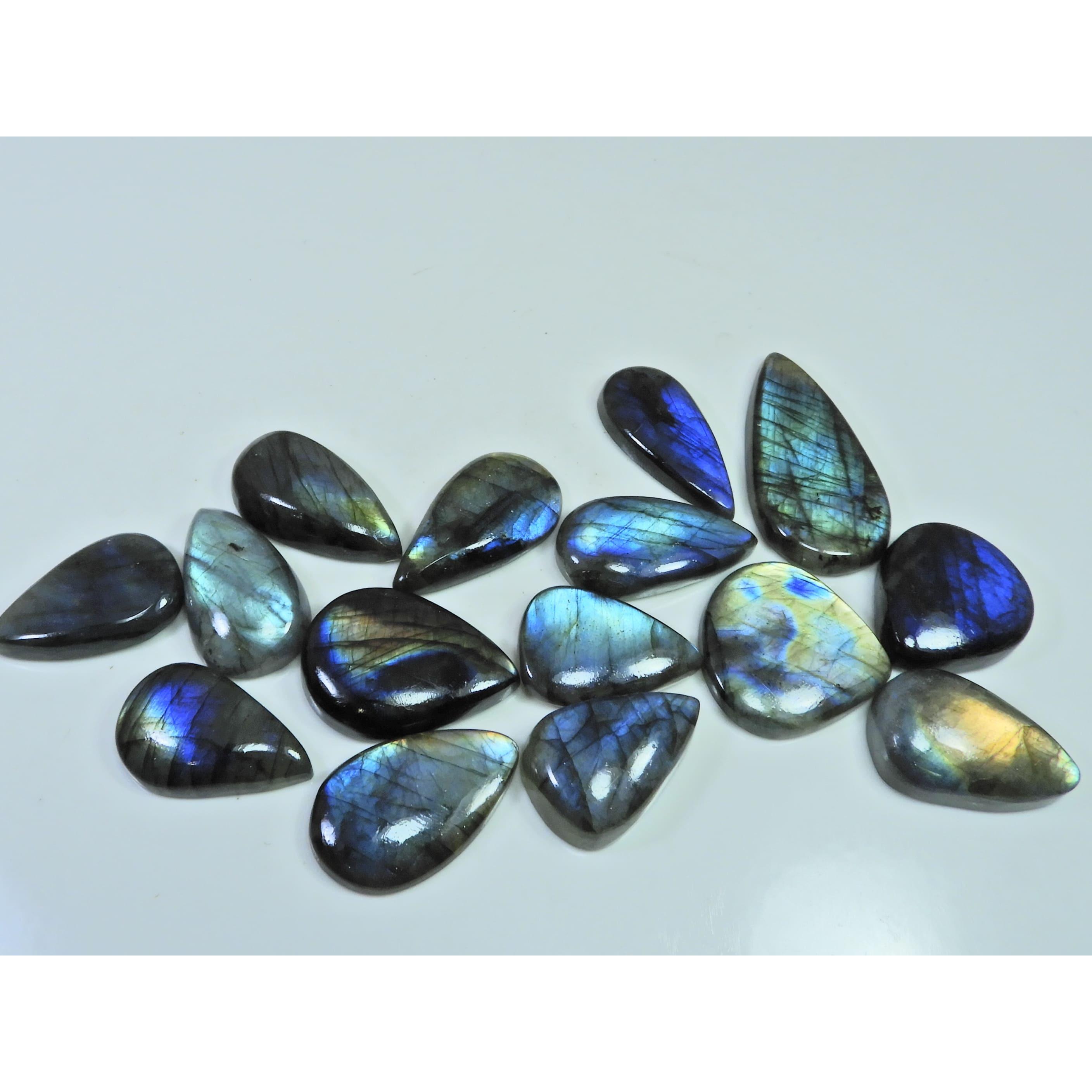 

402Cts.Natural Labradorite Multi Fire Pear Cabochon Loose Gemstone 15Pcs Lot LL-998