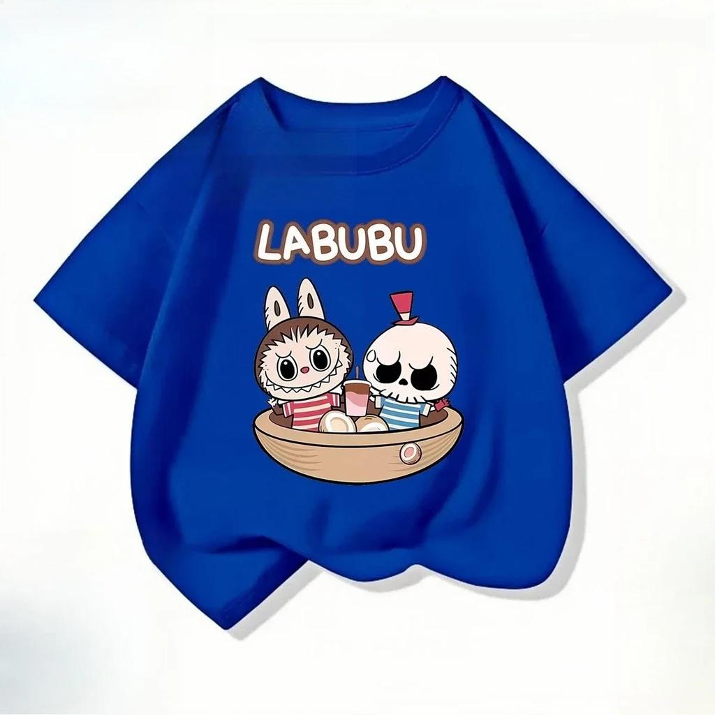 Sommer Søt Labubu Tegneserie Print Barn T-skjorte Kawaii Topp Barn Tee Gutter Jenter T-skjorte Morsomme Klær