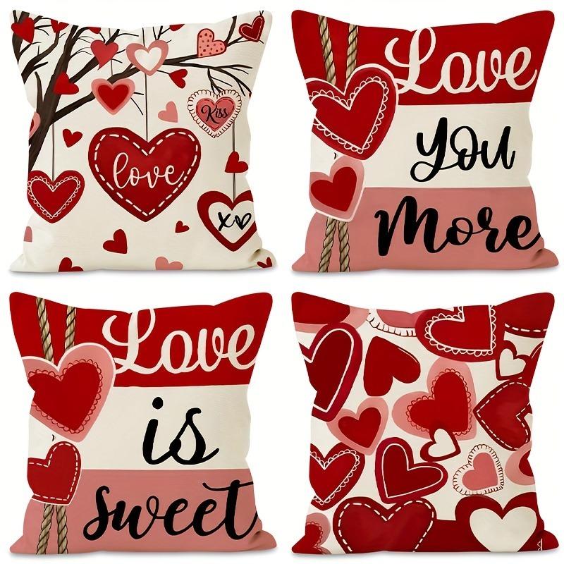 Valentine's Day Love Heart Print Home Decor Pillowcase Bedroom Living Room Sofa Decoration Polyester Cushion Cover with Zipper