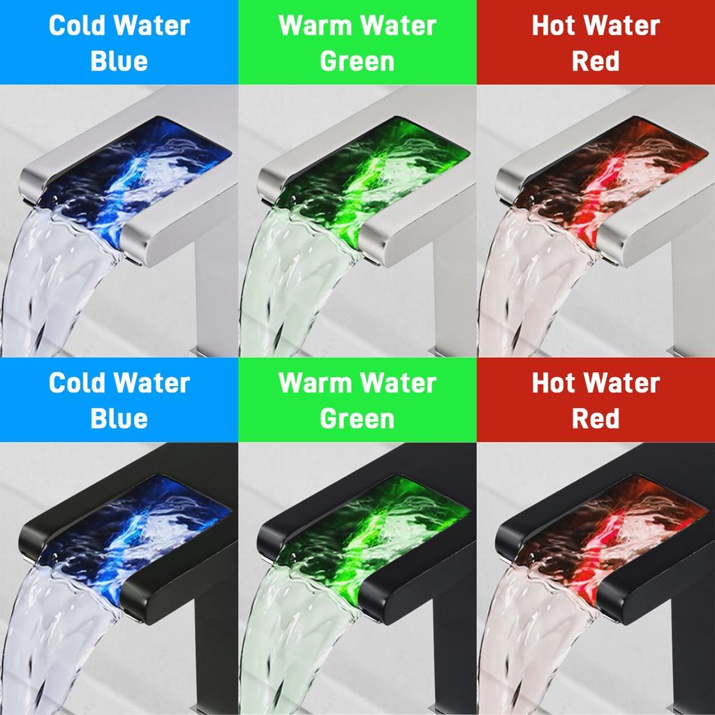 LED RGB Color Waterfall Bathroom Basin Faucet Bathroom Mixer Tap Sink Faucet Single Handle Toilet Hot Cold Water Mixer Tap