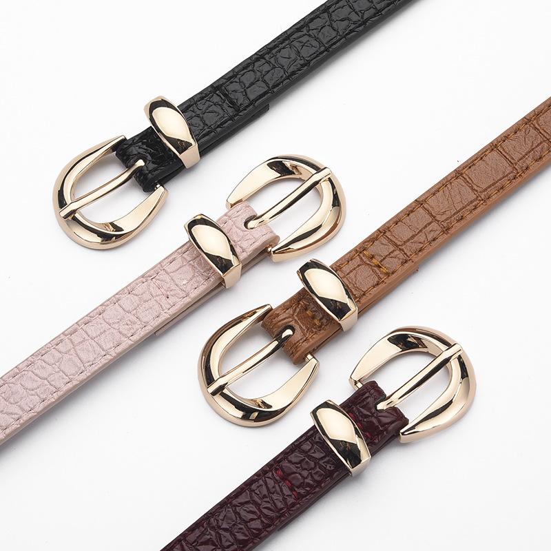 Trendy Light Gold-Buckle Crocodile-Patterned Retro Embossed Buckle Belt Fashionable Unique Artistic and Versatile Women’s Belt