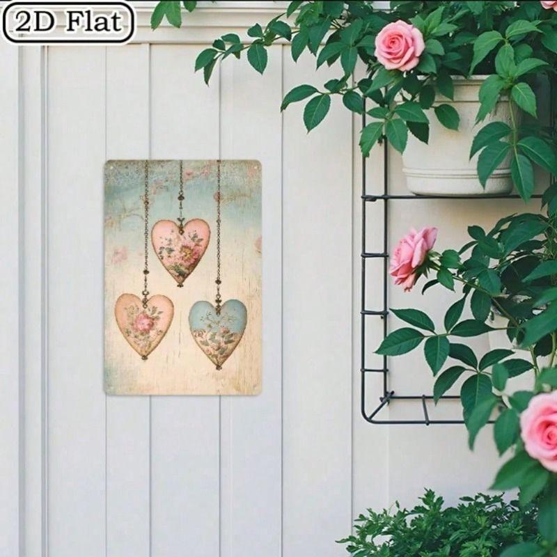 Arte da Parete in Metallo Cuore Vintage con Fiori, Decorazione Romantica per Camera da Letto