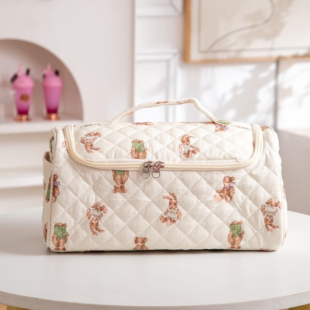 Trendy Toiletry Bag Quilted Makeup Bag Large Capacity Portable Cosmetic Bag Bowknot High-quality Travel Storage Pouch for Women