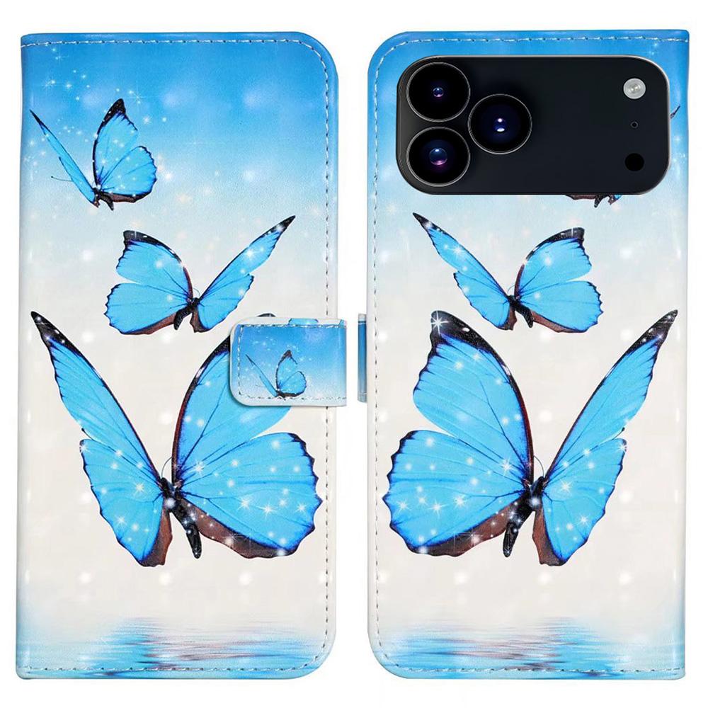 

Для iPhone 17 Pro Max Чехол 3D Креативный Узор PU Кожа Подставка Чехол для Телефона Three Butterflies