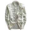 Men's Color Stand Collar Long Sleeve Casual Shirt Cotton Linen Loose Fit