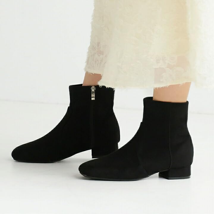 Vivian Women's Short Low Heel Boots, V1581AW, Black Suede, Size 3L (25.5-26.0)