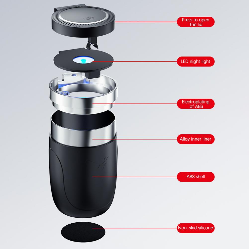 Portable Car Ashtray With Lid,LED Sealing Cigarettes Ash-Cup,Detachable Metal Car Ashtrays,Car Accessories,For Home Travel Use