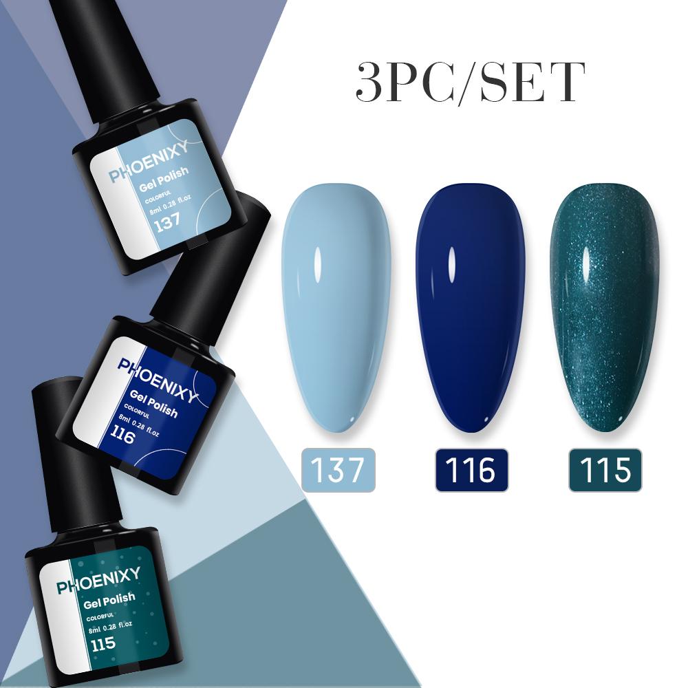 PHOENIXY 3dílná sada gelů na nehty Pure Color Sada gelových laků na nehty pro manikúru Nails Art Soak Off Gel Kit pro nehtový salon DIY doma