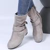Martin Boots Fashionable Plus Suede Flat Bottomed Belt Buckle Women's Short Boots with Sleeves Round Toe Women's Boots