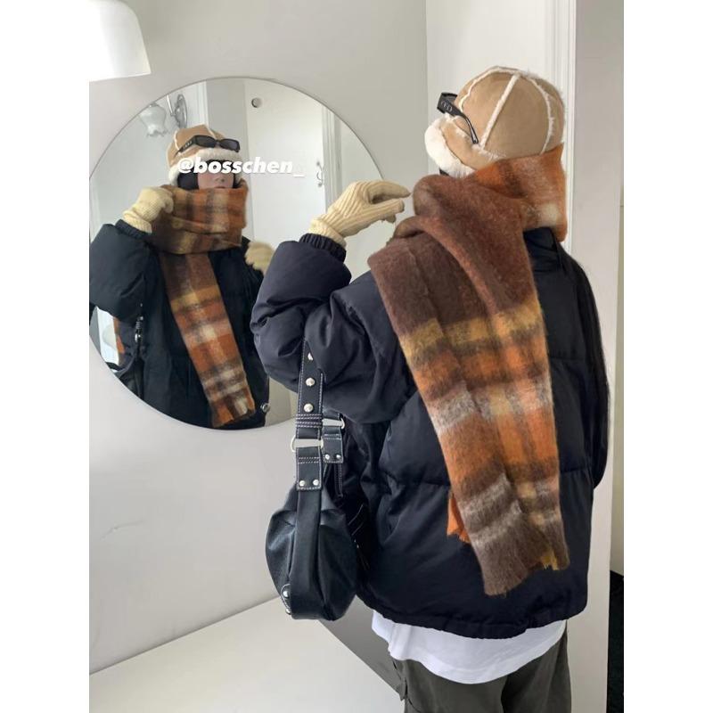 Brown scarf coat retro plaid scarf women's new scarf men's winter