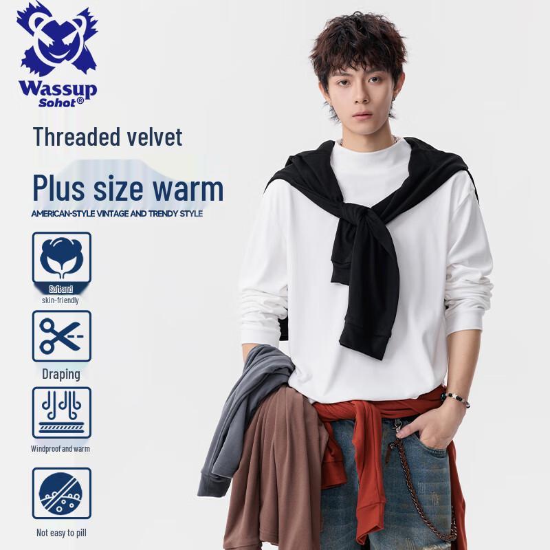 Wassup Sohot Men's Heavyweight Thermal Long-Sleeve Crew Neck T-Shirt