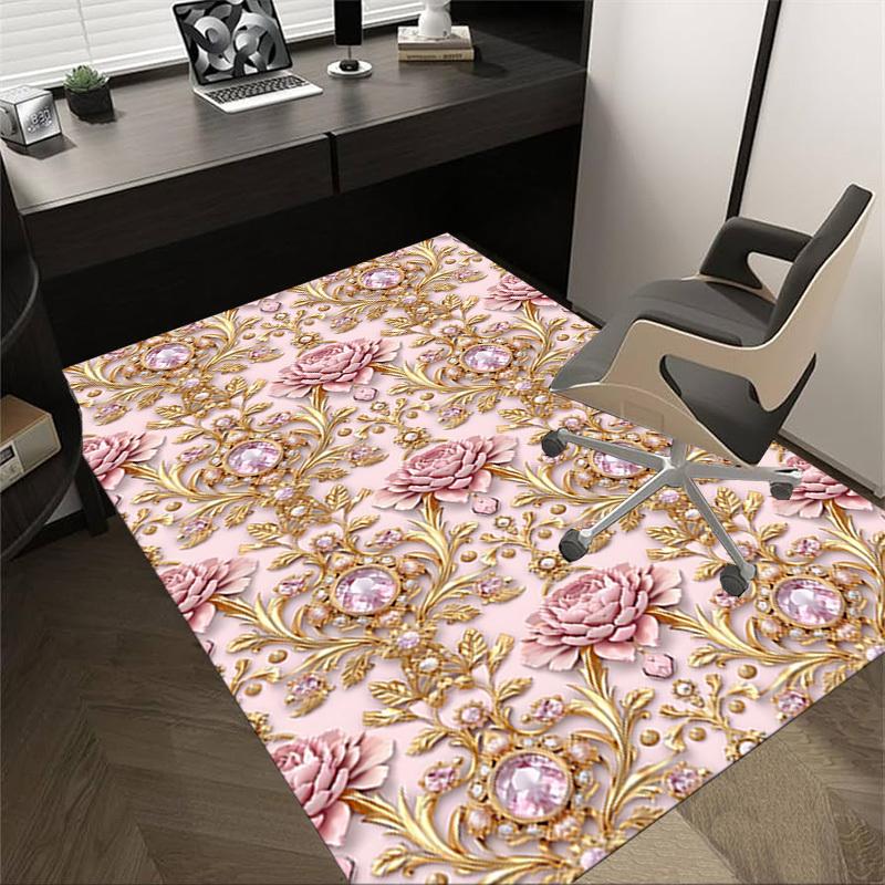 1PC Floral Ornament Diamonds Extra Large Non Slip Floor carpet, Office, family, bedroom Large Area Rug Indoor Rugs, Vibrant Colors