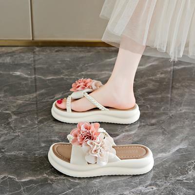 Blumenperlen Fee Hausschuhe Sommer Neu Außenbekleidung mit Rock Sandalen Plateau Strand Trend Schuhe