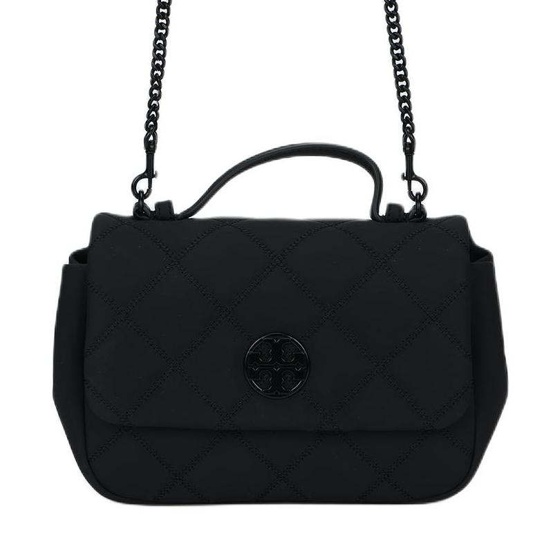 

Tory Burch TB-Willa Adjustable Shoulder Strap Flap Closure Leather Handbag Women Handbags Black 153400-0823 Basic Set (Bag+Dust Bag)
