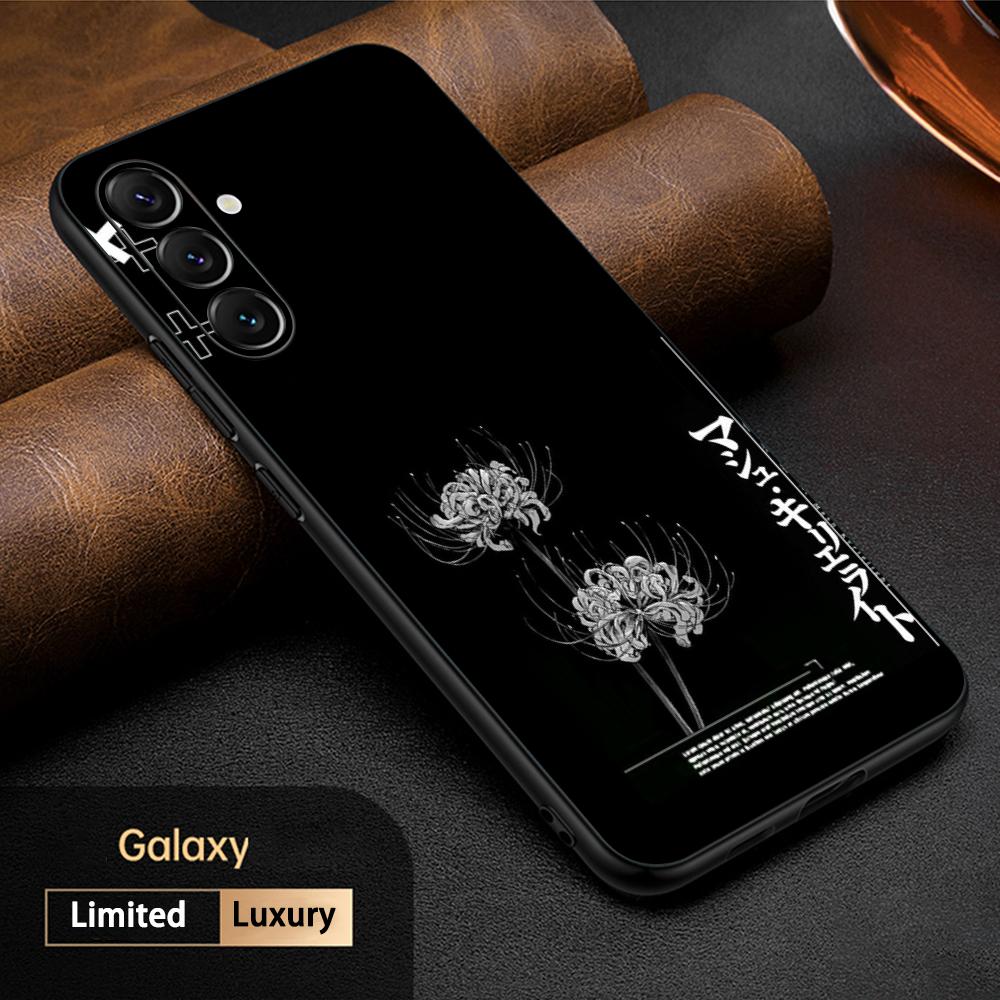 Handyhülle mit rotem Spinnenlilie-Motiv im japanischen Kunst- und Modedesign für Samsung Galaxy S26, S25, S24, S23, S22, S21 Plus, Ultra und Note20 (weich, schwarz)