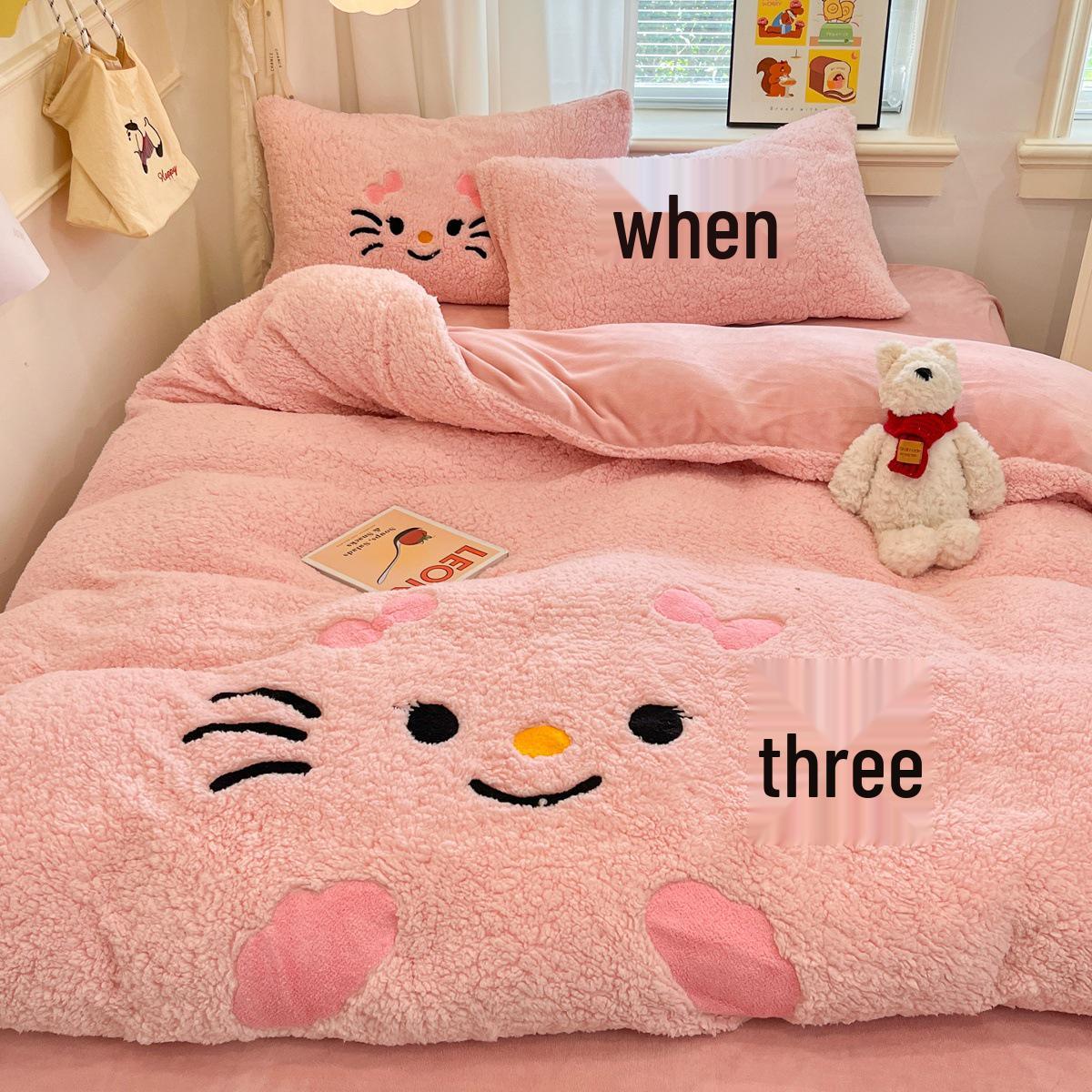 

Зимний и Осенний Набор Постельного Белья из Молочного Велюра с Мультяшным Принтом - Утолщенный Двусторонний Пододеяльник, 3 Предмета, Теплый и Уютный 1.2m Bed Three-Piece