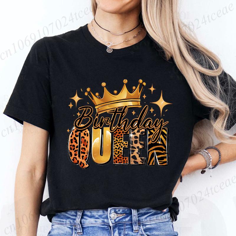 Birthday Queen Women T Shirt Fashion Graphic Print Birthday Party Tops Casual Short Sleeve Tees Female Holiday Outfit Shirts