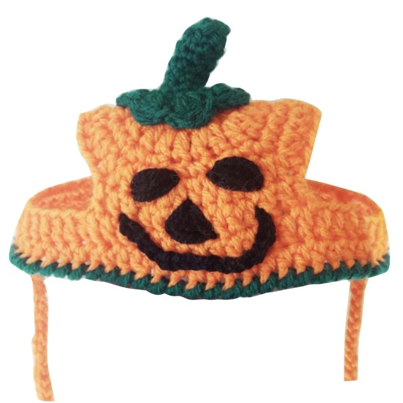 Pet Dog Halloween Party Pumpkin Hat Lovely Costume Cap Fashion Cat Knit Hat Adjustable Cat Neckstrap Hat Pet Supplies 1