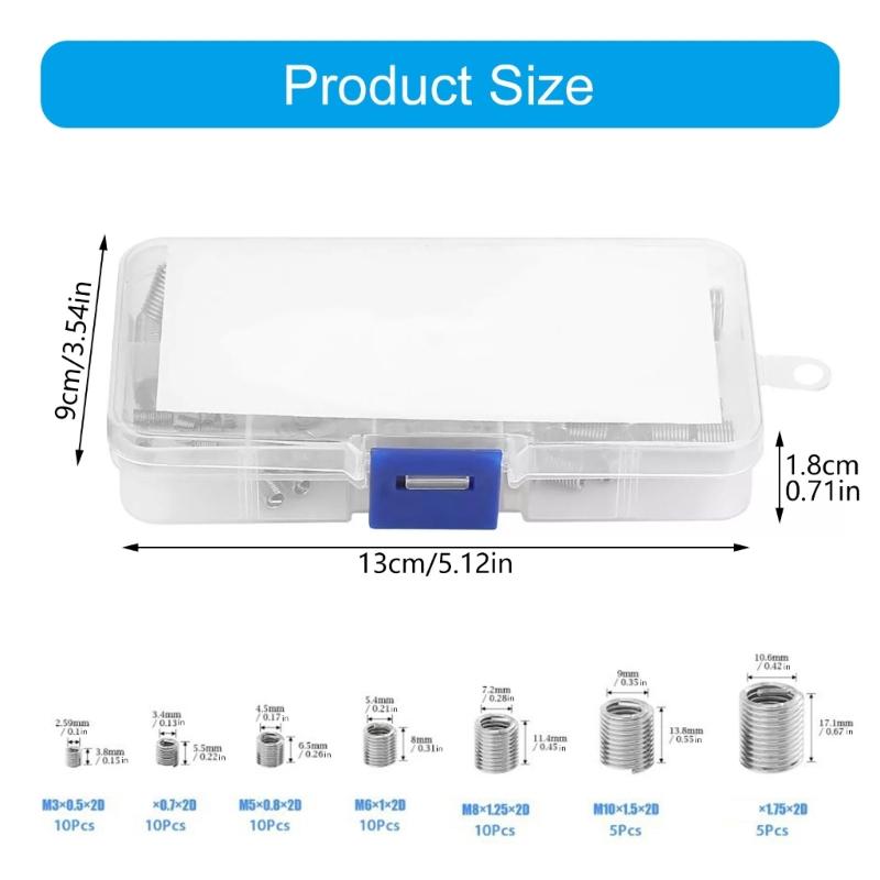 60Piece Steel Wire Thread Inserts Helical Coil Threaded Inserts Set 3mm To 12mm With AntiVibration Locking Mechanism