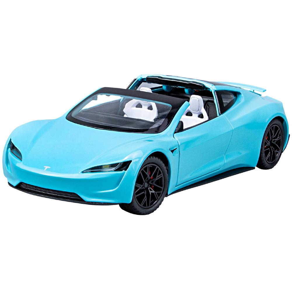 1/24 Tesla Roadster Convertible Alloy Sports Car Model Diecast Metal Toy Concept Car Model Simulation Sound and Light Kids Gift
