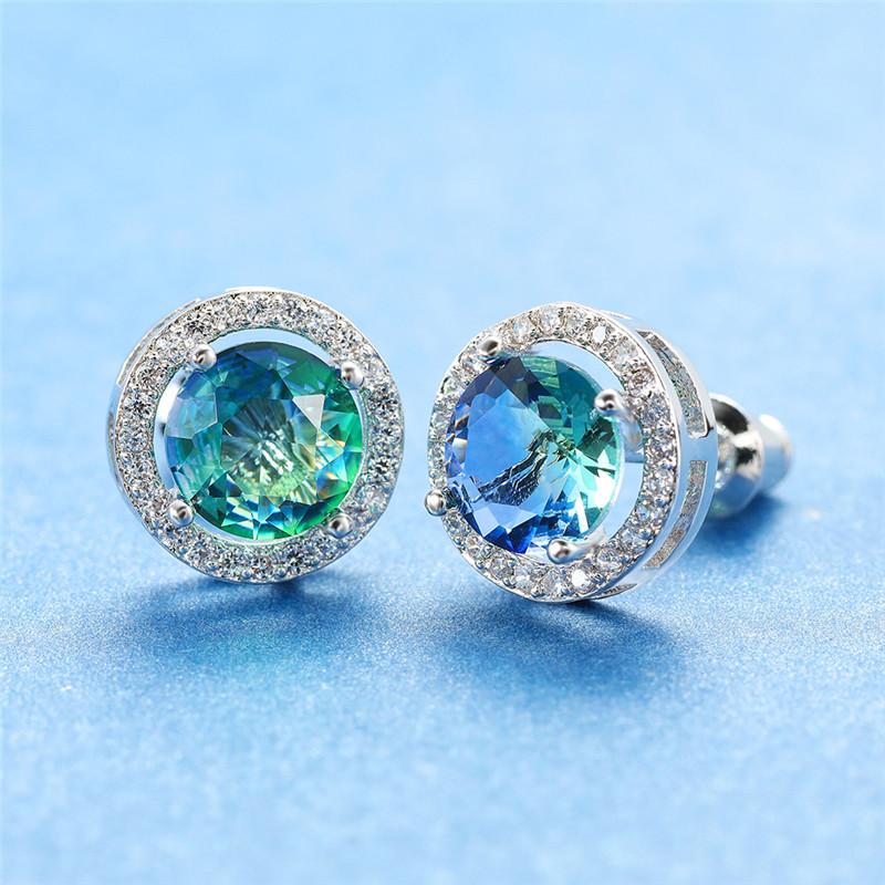 Роскошные Женские Круглые Сине-Зеленые Элегантные Серые Серьги-Гвоздики с Цирконами Винтажные Для Свадебной Вечеринки Для Женщин