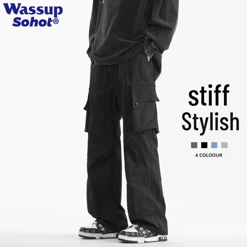 Wassup Sohot Men s American Retro Multi-Pocket Cargo Pants XL