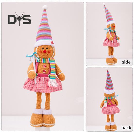 Christmas Gingerbread Doll Ornaments Extendable Leg Plush Doll with Scarf Stuffed Cooking Gingerbread Figure for Christmas Tree Fireplace Decor
