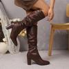 Fashion Brand Design Solid Black Wrinkle Knee Boots Women 2025 Autumn Sexy Pointed Toe High Heel Riding Boots Fashion Slip On Shoes