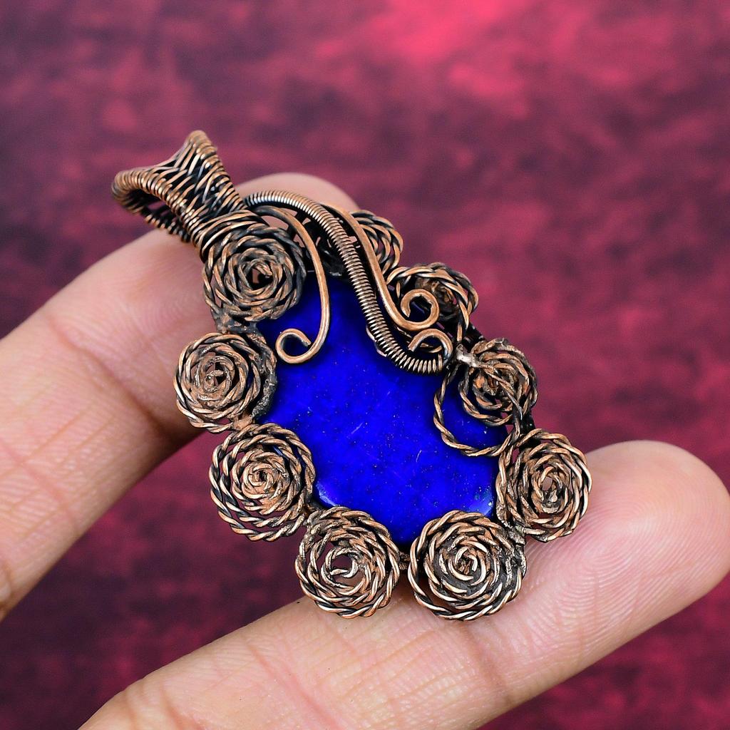 Lapis Lazuli Pendant Flower Jewelry Copper Wire Wrapped Pendant Gifts For Her