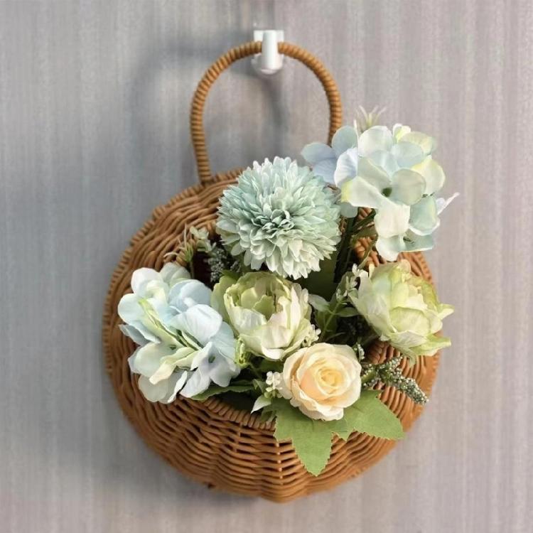 Handgeflochtener Rattan Blumenkübel Korb Wandbehang Für Garten Ranken Topf Pflanzenhalter Heimdekoration Wandpflanzer