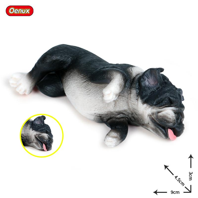 Oenux Lovely French Bulldog Animals Cute Puppy Sleep Lazy Dog Action Figures Model Figurine PVC Home Decoration Education Toy