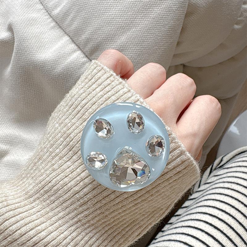 Rhinestone Cat Claw Solid Color Ring Round Telescopic Mobile Phone Airbag Bracket Paste Niche Girl Decoration