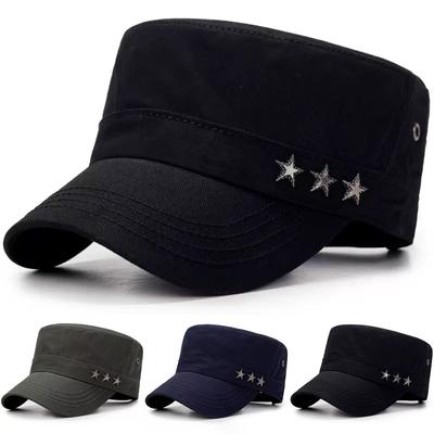 Men's Pentagram Metal Decorative Flat Top Hat Outdoor Leisure Sports Caps Fashionable Golf Baseball Cap Travel Hats