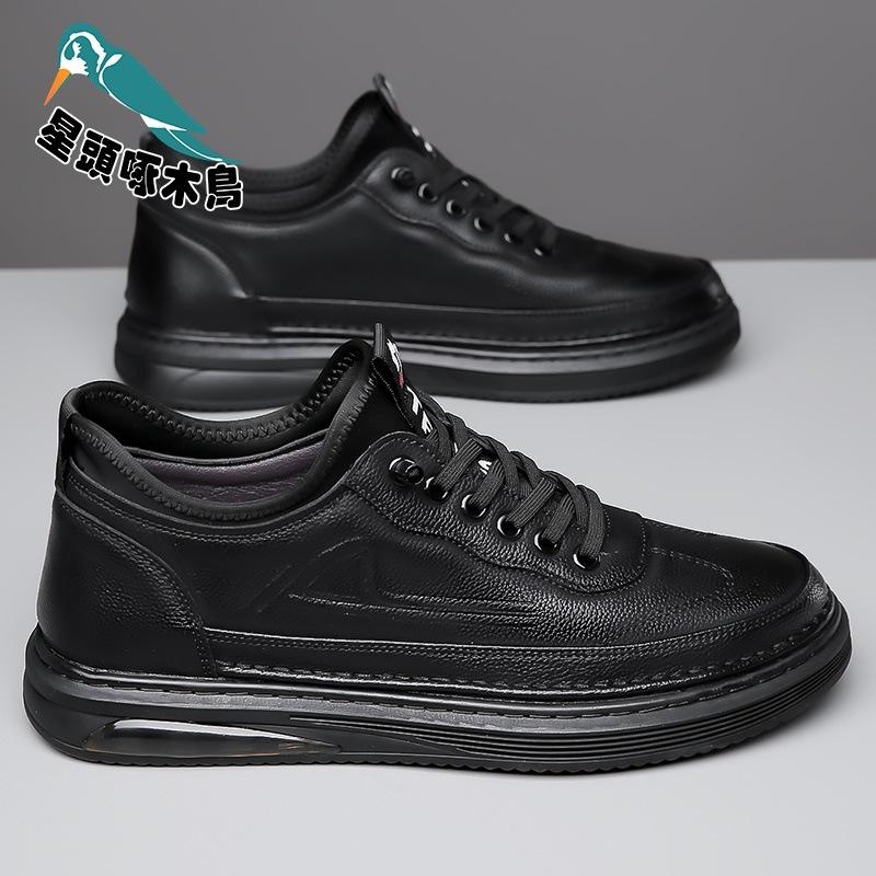 

Men s shoes 2025 spring and autumn new leather trend versatile shoes men s non-slip soft shoes 44