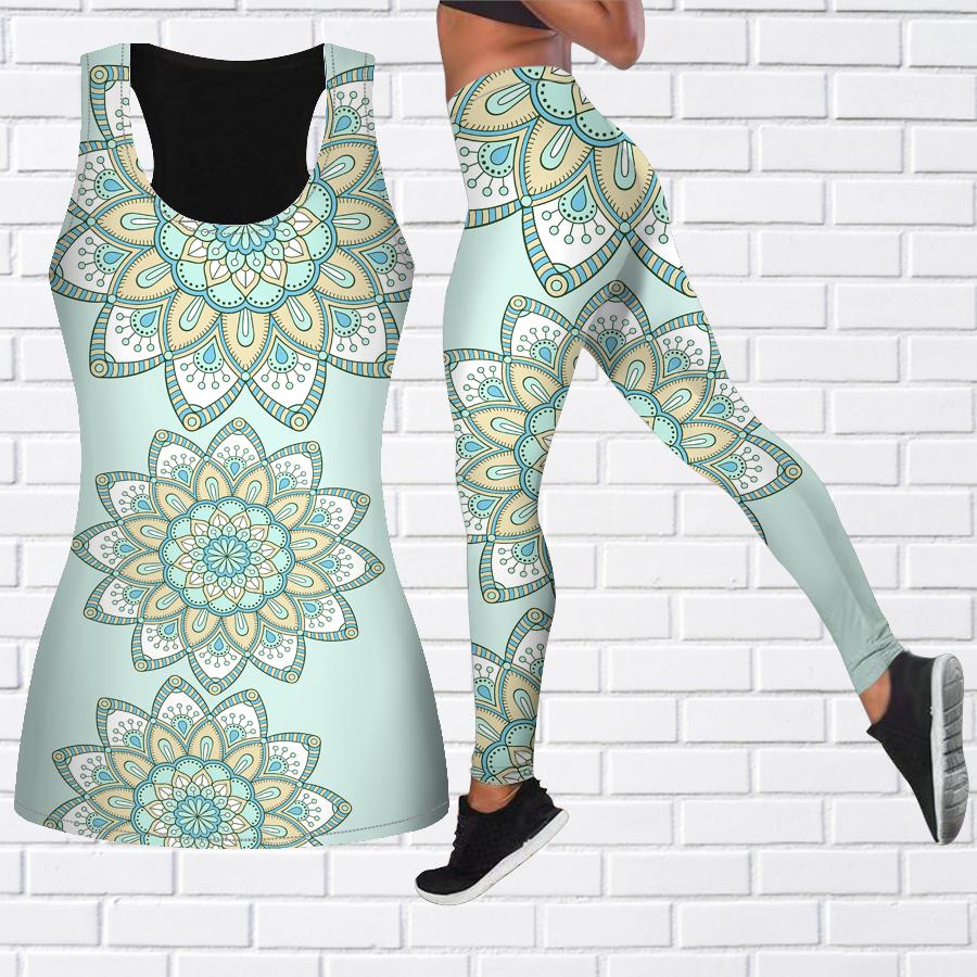 

Красивый наряд для йоги с принтом лотоса для женщин, модные леггинсы для тренировок, спортивные повседневные штаны для фитнеса и йоги L циан