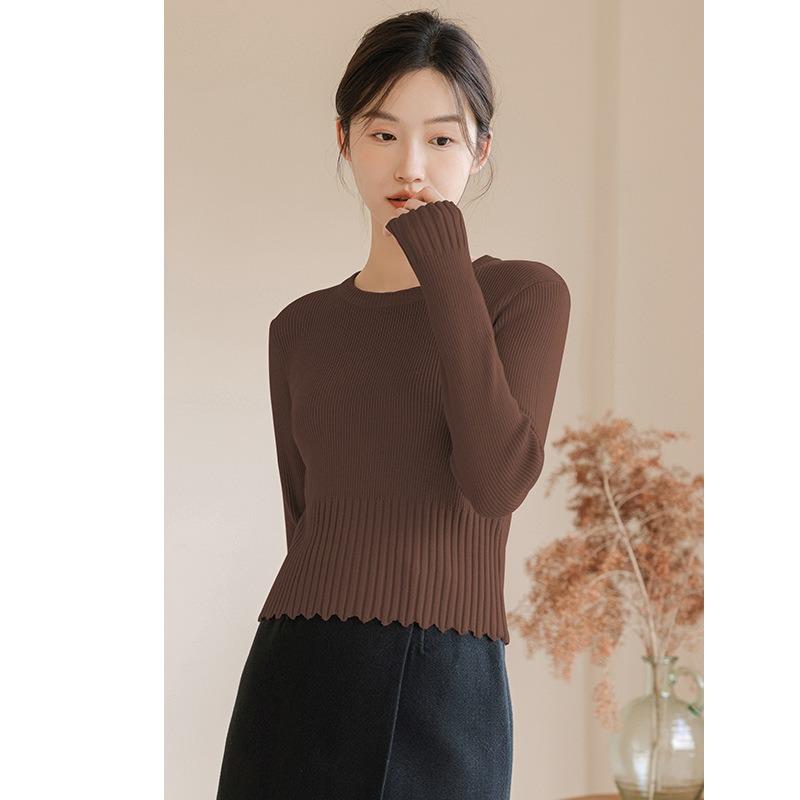 Unique chic crew neck knitted bottoming shirt women's inner sweater winter new top trendy