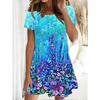 Sommer Damen 3D-Druck Rundhals Kurzarm Kleid Mode Vielseitig Trend Atmungsaktiv Lässig
