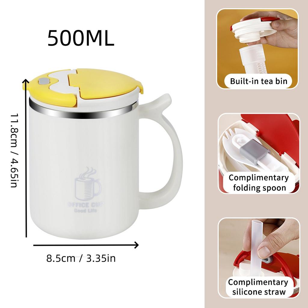 304 Stainless Steel Double Wall Insulated Coffee Coffee With Strainer&Spoon&Straw Leak Proof Mug Reusable Water Cup Drinkware