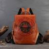 Retro Handmade Totem Embossed Genuine Leather Backpack Women Bag Large Capacity Cowhide Bagpack Travel Bags