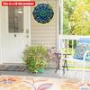 2D Flat 20*20cm1pc Vintage Blue Mandala with Leaf Patterns Wall Art Round Signage, Bright Symmetry Blue Flowers Theme Wooden Pendant, Applicable  Bar